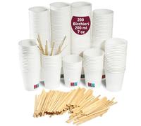 GoBeTree 200 Bicchieri di Cartone Bianco Monouso da Caffè 210ml con Bastoncini di Legno: Resistenza ed Eleganza per il Tuo Momento Caffè a Casa o in Ufficio