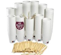 GoBeTree 400 Bicchieri di Cartone Bianco Monouso da Caffè 210ml con Bastoncini di Legno: Resistenza ed Eleganza per il Tuo Momento Caffè a Casa o in Ufficio