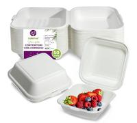GoBeTree 50 Contenitori in Canna da Zucchero 15 cm: Contenitori Biodegradabili per Cibo da Asporto - Hamburger, Riso, Pasta - Contenitori con Coperchio.