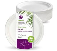 GoBeTree 50 Piatti Monouso Rotondi in Canna da Zucchero da 23 cm Bianchi. Piatti di Carta Usa e Getta Extra Resistenti, per Campeggio, Picnic, Feste, Barbecue, Compleanni.