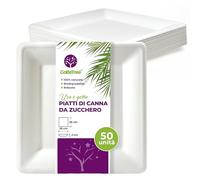 GoBeTree 50 piatti quadrate in canna da zucchero 26 cm bianchi. piatti di carta monouso extra resistenti, per campeggio, picnic, feste, barbecue, compleanni