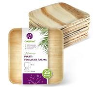 GoBeTree Piatti Foglia di Palma 25 Piatti Monouso Quadrati da 18 cm. Stoviglie in legno rustico per barbecue e feste di compleanno.