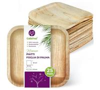 GoBeTree Piatti Foglia di Palma 25 Piatti Monouso Quadrati da 20 cm. Stoviglie in legno rustico per barbecue e feste di compleanno.