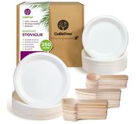 GoBeTree Stoviglie Usa e Getta da 250 pezzi per 50 persone, Piatti Usa e Getta in Canna da Zucchero e Posate Usa e Getta in Legno, Per Compleanni Infantili, Feste e Barbecue
