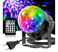 Gobikey Luci discoteca, 360° rotante con controllo musicale, palla da discoteca per feste con telecomando e cavo da 2 metri, 15 effetti luminosi RGBP, ideale per feste in casa, compleanni, festività
