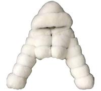 GOBIWM Cappotto da donna in pelliccia sintetica calda per autunno e inverno, con cappuccio e cerniera, giacca spessa, bianco, L