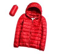 GOBIWM Piumino da donna con cappuccio, ultra leggero, corto, invernale, trapuntato, imbottito, con borsa per il trasporto, Rosso, S