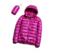 GOBIWM Piumino da donna con cappuccio, ultra leggero, corto, invernale, trapuntato, imbottito, con borsa per il trasporto, Fucsia, XL