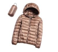 GOBIWM Piumino da donna con cappuccio, ultra leggero, corto, invernale, trapuntato, imbottito, con borsa per il trasporto, cachi, L