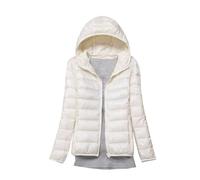 GOBIWM Piumino da donna, ripiegabile, trapuntato, con cappuccio, ultra leggero, giacca invernale corta con borsa per il trasporto, bianco, M