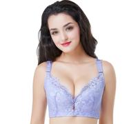 GOBIWM Reggiseno push-up da donna con ferretto, in morbido pizzo, con coppe a 3/4, imbottito, con spalline regolabili, comodo per tutti i giorni, Viola2., 6E