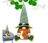 Goblin verde senza problemi di San Patrizio con motivo a quadrifoglio, statuetta di Tomte svedese per decorazione di scaffali e decorazioni festive da tavola | Nani del giorno di San Patrizio come