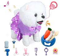 GOBRILLFUN Interactive Plush Puppy Toy with Remote Control - Electronic Stuffed Animal Dog can Walks, Barks & Wags Tail, 10 Pcs Pet Care Playset, Realistic and Fun for 3-6-Year-Old Kids (Purple)