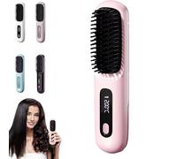 GoBrush Pro 2025 - Cordless Hair Straightener Brush & Curler 2-in-1, Numoye Gobrush Pro 2025, Portable Rechargeable Straightening Iron Comb for Women’s Short & Long Hair (Pink)