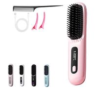 Gobrush Pro 2025, Portable Straightener Brush Go Brush Pro Hair Cordless, Hair Straightening Irons for Women, Rechargeable Brushs for Straightening and Curling (Pink)