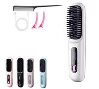 Gobrush Pro 2025, Portable Straightener Brush Go Brush Pro Hair Cordless, Hair Straightening Irons for Women, Rechargeable Brushs for Straightening and Curling (White)