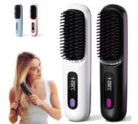 Gobrush Pro - Numoya Portable Straightener Brush, Numoya Go Brush Pro, Rechargeable Portable Hair Straightener Brush, Fast Heating Cordless Mini Hair Straightener Brush (White+Black)