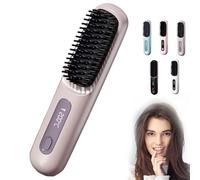 Gobrushs Pro 2025, a portable, rechargeable straightening brush with LED display, suitable for women with short and long hair. (Purple)