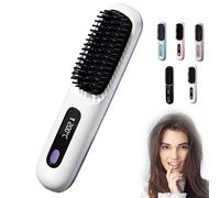 Gobrushs Pro 2025, a portable, rechargeable straightening brush with LED display, suitable for women with short and long hair. (White)