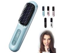 Gobrushs Pro 2025, a portable, rechargeable straightening brush with LED display, suitable for women with short and long hair. (Blue)