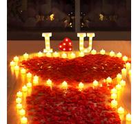 gobutend 1027 Lettere illuminate "I Love U" per proposte e decorazioni, cartello "I Love U" con 24 candele a forma di cuore senza fiamma e 1000 petali di rosa per proposta di matrimonio e