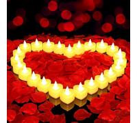 gobutend 2000 petali di rosa artificiali con 24 candele romantiche senza fiamma, luci a LED a forma di cuore, funzionamento a batteria, per una notte romantica, matrimonio, anniversario, decorazione