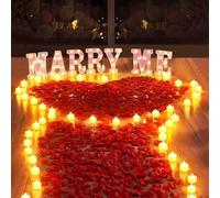 gobutend 2031 - Lettere rosa "Marry Me" con 24 candele a cuore senza fiamma, 2000 petali di rosa per matrimonio decorazioni romantiche per la notte