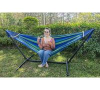 GOCAN - Amaca doppia per 2 persone, grande, 220 x 160 cm, con supporto in acciaio e asta di espansione rimovibile, capacità di carico 225 kg., in tela di cotone, per esterni e interni, blu