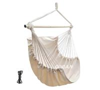 GOCAN Amaca sedia a dondolo, 110 x 150 cm, carico 150 kg, cotone con barra in metallo, seduta ampia (beige)