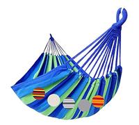 GOCAN Brazilian Double Hammock 2 Person Extra Large 220x160cm Total Length 330cm Load 300kg Canvas Cotton Hammock for Patio Porch Garden Backyard Lounging Outdoor and Indoor(Blue/Green) XXL