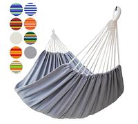 GOCAN Brazilian Double Hammock 2 Person Extra Large Canvas 220x150cm Total Length 330cm Load 300kg Cotton Hammock for Patio Porch Garden Backyard Lounging Outdoor and Indoor(Grey) XXL