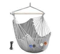GOCAN Sedia per amaca grande amaca altalena, 110 x 150 cm, carico 150 kg, in cotone amaca sedia in metallo, ampia seduta altalena (grigio)