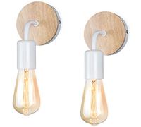 GOCBOBO 2 Pezzi Applique da Parete Interno E27 Vintage Metallo Lampada da Parete in Legno Industriale Lampada a Muro per Corridoio Camera da Letto illuminazione Bianco (Senza Lampadine)