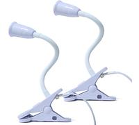 GOCBOBO 2 Pezzi Portalampada E27 con Pinza, Portalampada con Clip da LED a Collo D'oca in Ruotabile a 360° con Spina e Interruttore Bianco (Senza Lampadina)