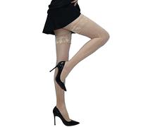 GOCBOBO Calze Autoreggenti da Donna con Top in Pizzo in Silicone Antiscivolo Sexy Calze Velate Oleose Sopra il Ginocchio 8 Denari Beige