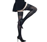 GOCBOBO Calze Autoreggenti da Donna con Top in Pizzo in Silicone Antiscivolo Sexy Calze Velate Oleose Sopra il Ginocchio 8 Denari Nero