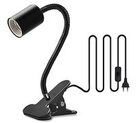 GOCBOBO Portalampada E27 con Pinza, Portalampada con Clip in Metallo Luce da Lettura a Collo D'oca in Ruotabile a 360° Lampada da Piante a Clip con Spina e Interruttore Nero (Senza Lampadina)