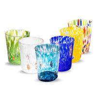 Gocce di Murano 6 Bicchieri Acqua Lavorati Secondo la Tradizione degli Artigiani di Murano, Bicchiere Soffiato e Lavorato a Mano 300 ml - Bicchieri Acqua Vetro Arcobaleno Pioggia