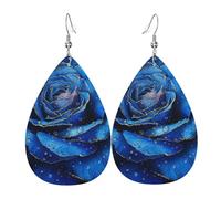 Gocce di rugiada e rose viola Orecchini in pelle a forma di lacrima, set da 2, ganci per orecchini placcati in argento 925, antiruggine, con tappi per le orecchie, adatti per feste, San Valentino, bia