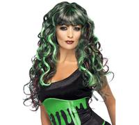 Goccia di Sangue Sirena Parrucca Nero & Verde Donna Lungo Ricci Halloween