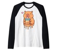 Gocciolante Kawaii Capybara Bere Boba Bubble Tea Carino Anime Maglia con Maniche Raglan