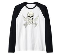 Gocciolante Skull Spade Scheletro Jolly Roger Bandiera Pirati Maglia con Maniche Raglan