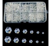 Gocelyn 900 pezzi 6 Misure Perline di vetro a bicono in cristallo trasparente di colore AB, Perline rondelle assortite, Spacer perline (2mm 3mm 4mm 5mm 6mm 8mm)