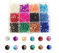 Gocelyn Set di 600 perline di vetro da 6 mm, 12 griglie, multicolore, rotonde, fatte a mano, assortite per la creazione di gioielli, bracciali, collane, conoscenze e progetti di perle