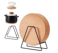 Gocoffun Sottopentola in sughero, confezione da 5 sottobicchieri rotondi in sughero da 19,1 cm, con organizer per piatti, tappetino in sughero extra spesso, riutilizzabile, tappetino multifunzionale