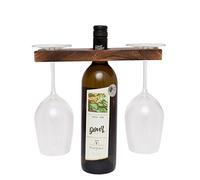 GoCraft Porta bottiglie di vino e bicchieri in legno anticato fatto a mano - Supporto rustico da banco per 1 bottiglia e 2 bicchieri - Portabottiglie vintage per casa, bar, cucina e sala da pranzo