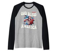 God Bless America - Bandiera con Cavallo Floreale Patriottico Maglia con Maniche Raglan