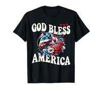 God Bless America - Bandiera con Cavallo Floreale Patriottico Maglietta