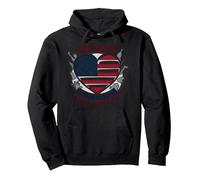 God Bless America - Bandiera patriottica a Forma di Cuore Felpa con Cappuccio, Unisex per Adulti, Nero, XXL