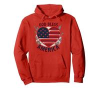 God Bless America - Bandiera patriottica a Forma di Cuore Felpa con Cappuccio, Unisex per Adulti, Rosso, S
